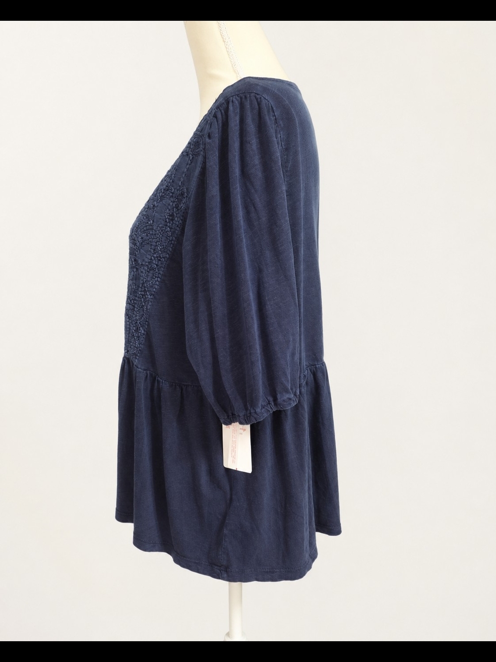 Lucky Brand Navy V-Neck Embroidered Peplum Blouse - Picture 3 of 7